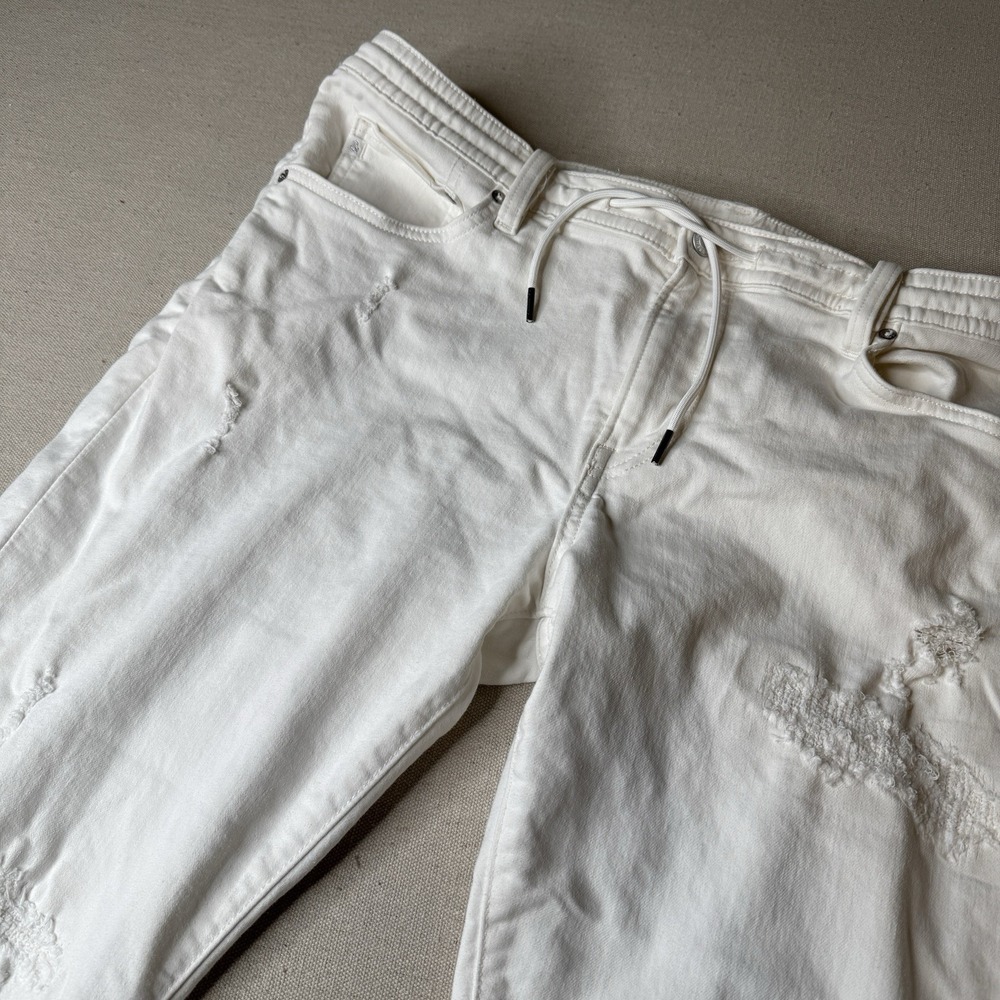 HM Womens XXL White Distressed Skinny Fit Jogger Denim Jeans Drawstring Waist